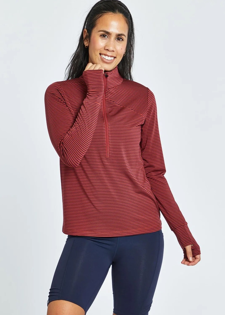 Oiselle Striped Half Zip - Redwood/Empire